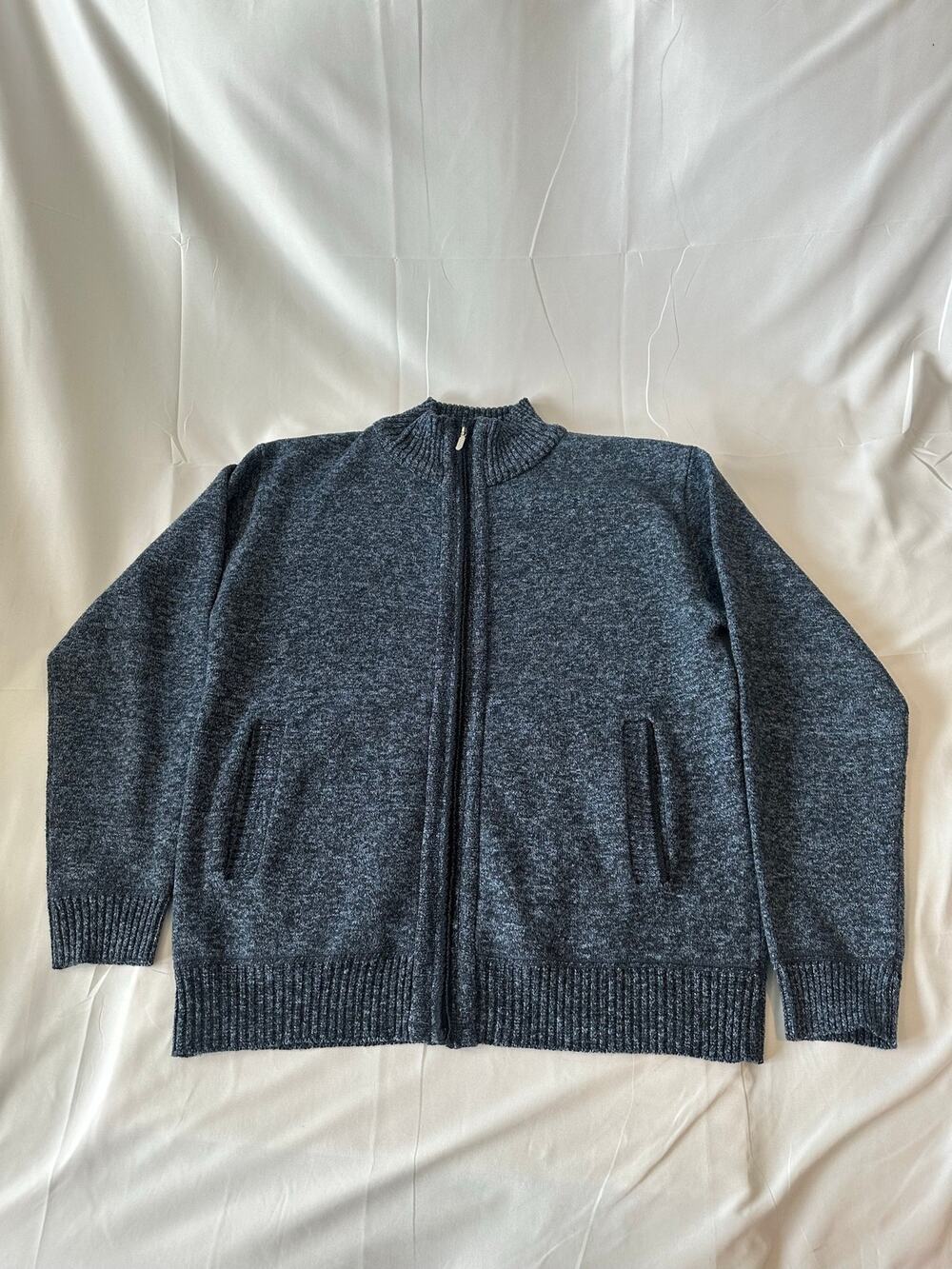 YeoKou Men's Full Zip Fleece Lined Cardigan Sweater Plaid Interior Blue Gray L